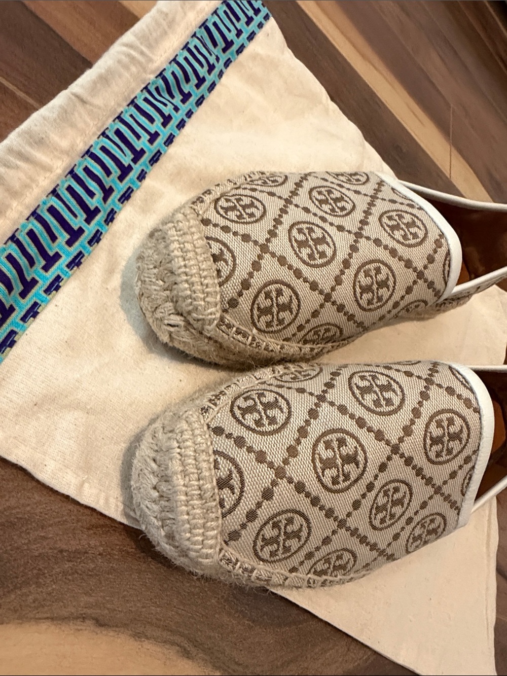 Tory Burch Beige Canvas Logo Espadrille Slip-Ons - Picture 3 of 9